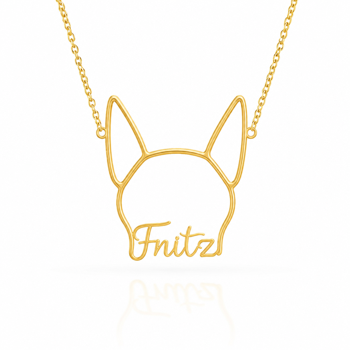 Soulyshine German Pinscher personalized outline pet face and name necklace in gold