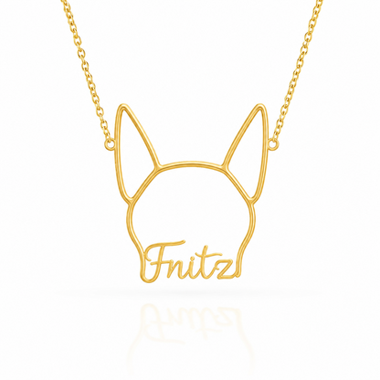Soulyshine German Pinscher personalized outline pet face and name necklace in gold
