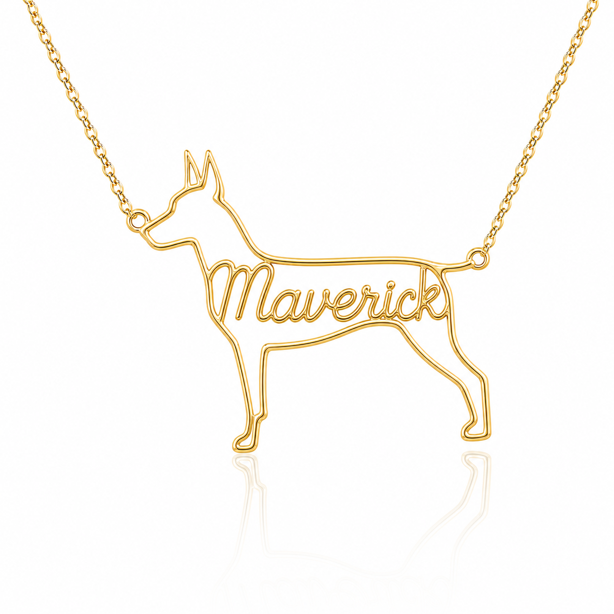 Soulyshine German Pinscher personalized dog silhouette name necklace in gold - Maverick design