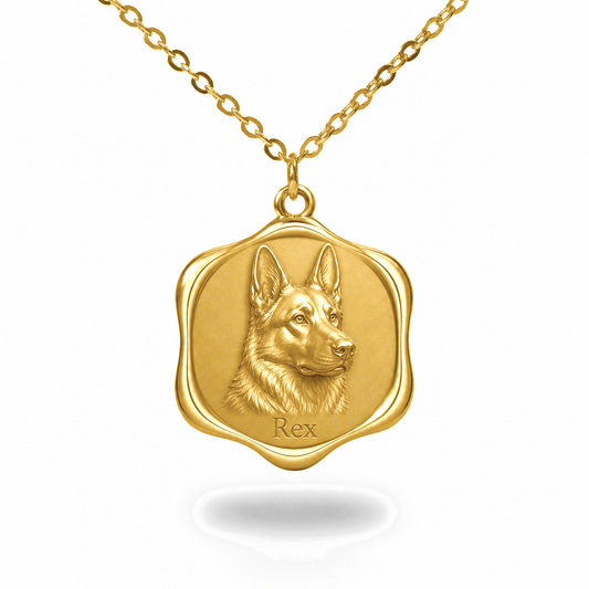 Soulyshine German Shepherd Dog Precious Paw personalized pet photo necklace - 18K Gold Vermeil front