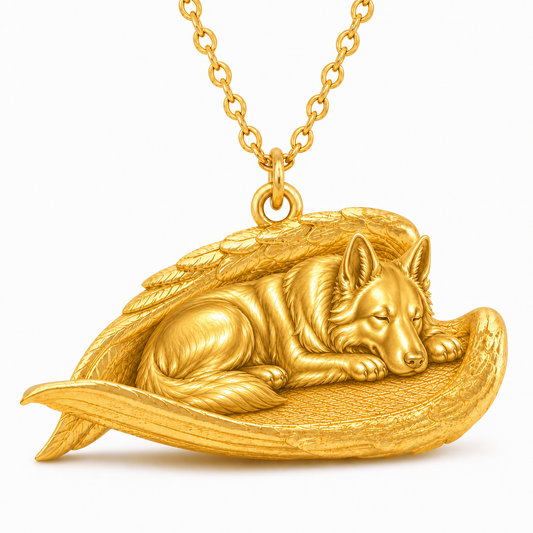 Soulyshine German Shepherd long coat The Sleeping Angel – Personalized Pet Necklace - 18K Gold Vermeil front