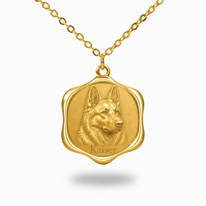 Soulyshine German Shepherd Dog - long coat Precious Paw personalized pet photo necklace - 18K Gold Vermeil front