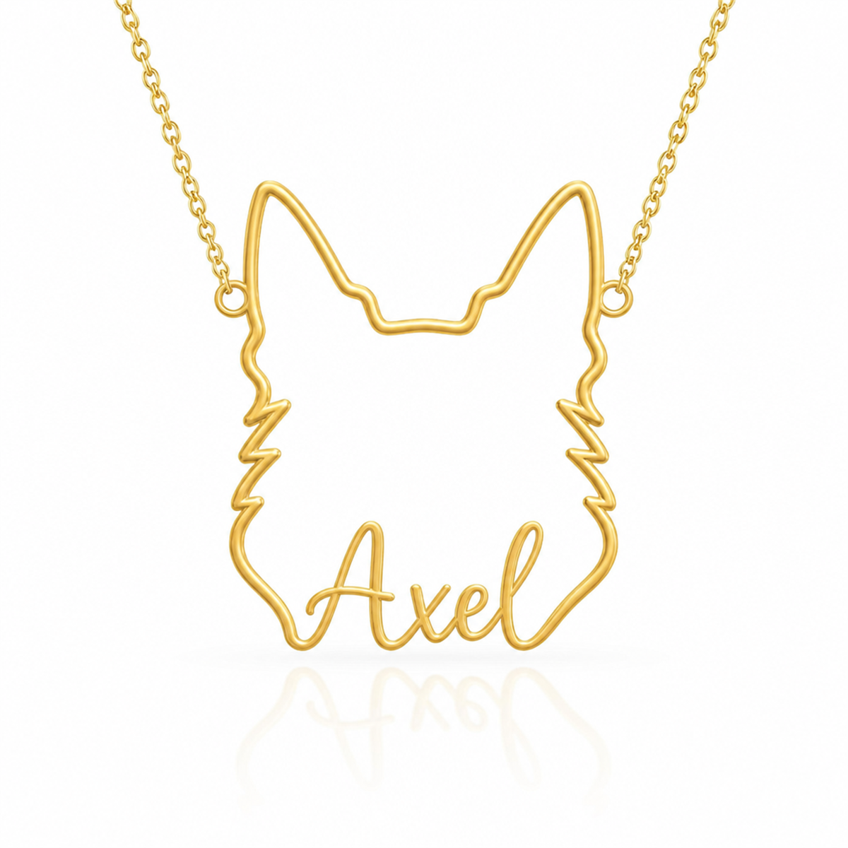 Soulyshine German Shepherd - long coat personalized outline pet face and name necklace in gold