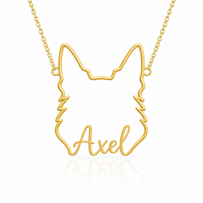 Soulyshine German Shepherd - long coat personalized outline pet face and name necklace in gold
