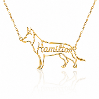 Soulyshine German Shepherd standard coat personalized dog silhouette name necklace in gold - Hamilton design