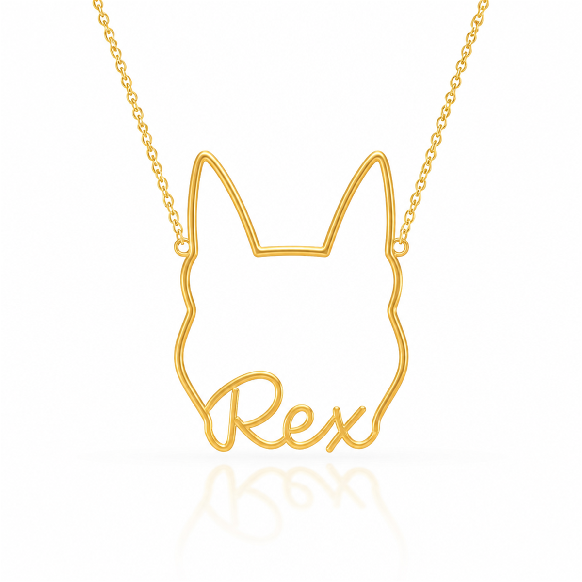 Soulyshine German Shepherd - standard coat personalized outline pet face and name necklace in gold