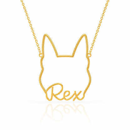 Soulyshine German Shepherd - standard coat personalized outline pet face and name necklace in gold