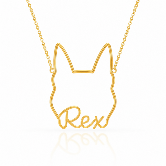 Soulyshine German Shepherd - standard coat personalized outline pet face and name necklace in gold