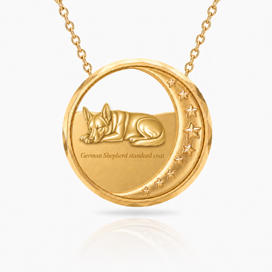 SoulyShine German Shepherd standard coat Starry Slumber – Personalized Pet in The Moon Necklace - 18K Gold Vermeil front