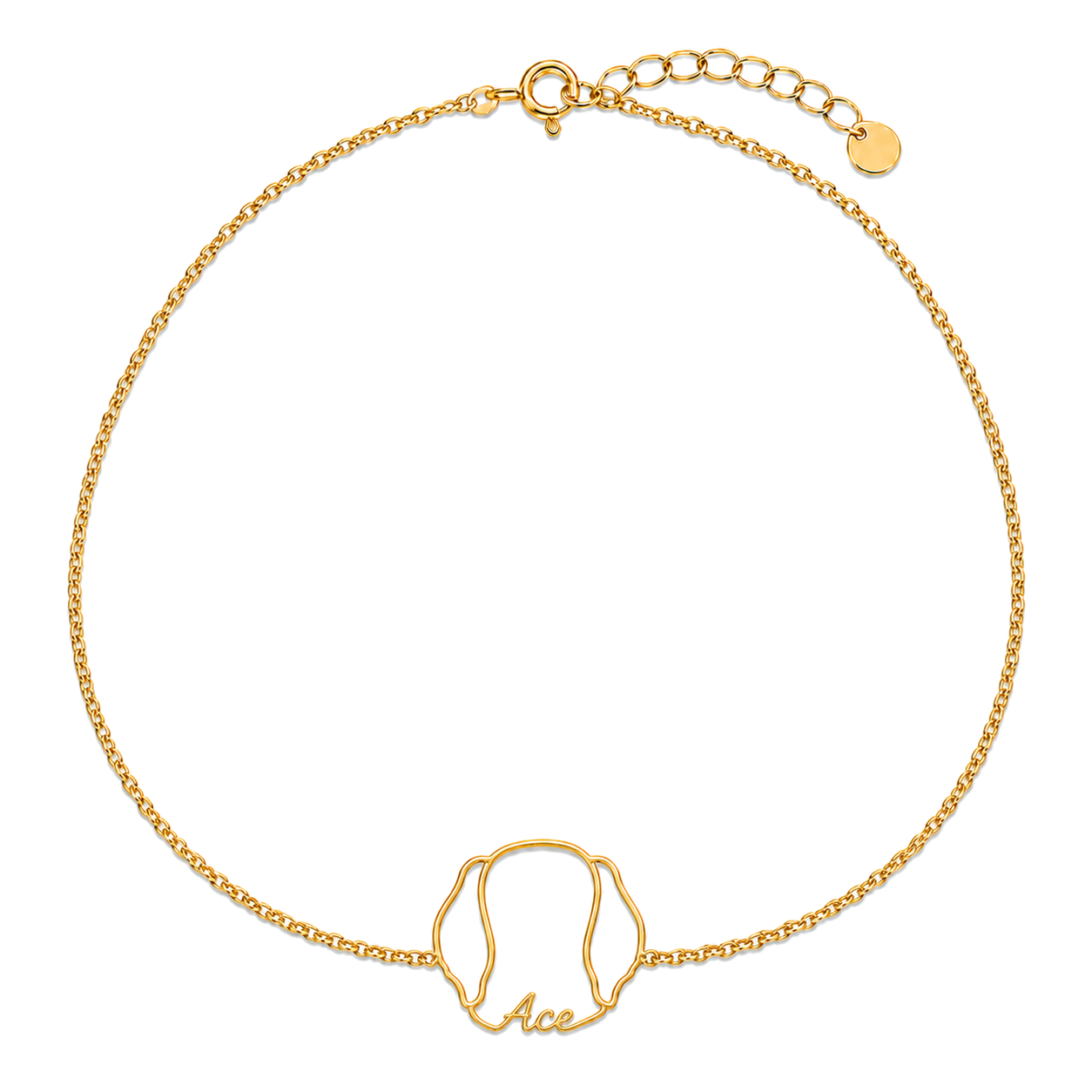 Soulyshine German Shorthaired Pointer Whisper Outline pet face and Ace name handcrafted bracelet - 18K Gold Vermeil front