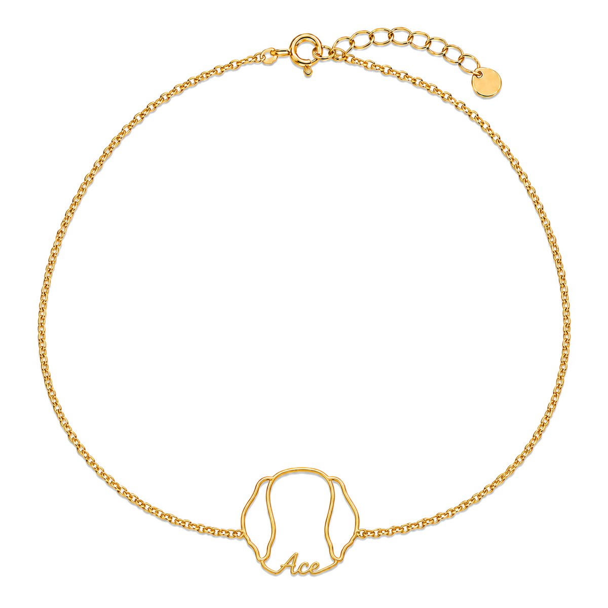 Soulyshine German Shorthaired Pointer Whisper Outline pet face and Ace name handcrafted bracelet - 18K Gold Vermeil front