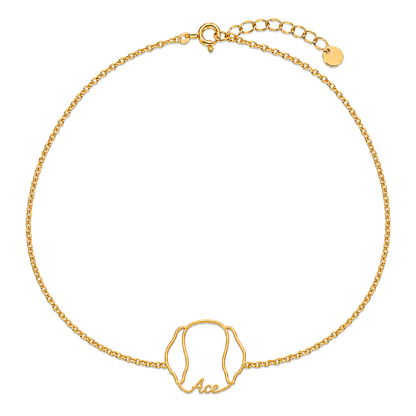 Soulyshine German Shorthaired Pointer Whisper Outline pet face and Ace name handcrafted bracelet - 18K Gold Vermeil front