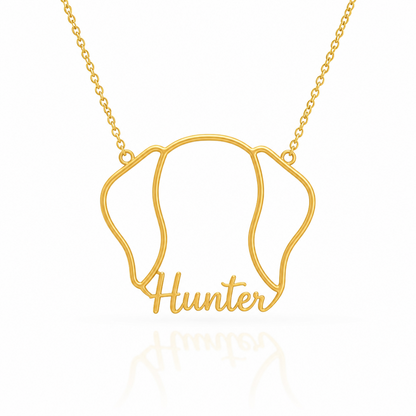 Soulyshine German Shorthaired Pointer personalized outline pet face and name necklace in gold