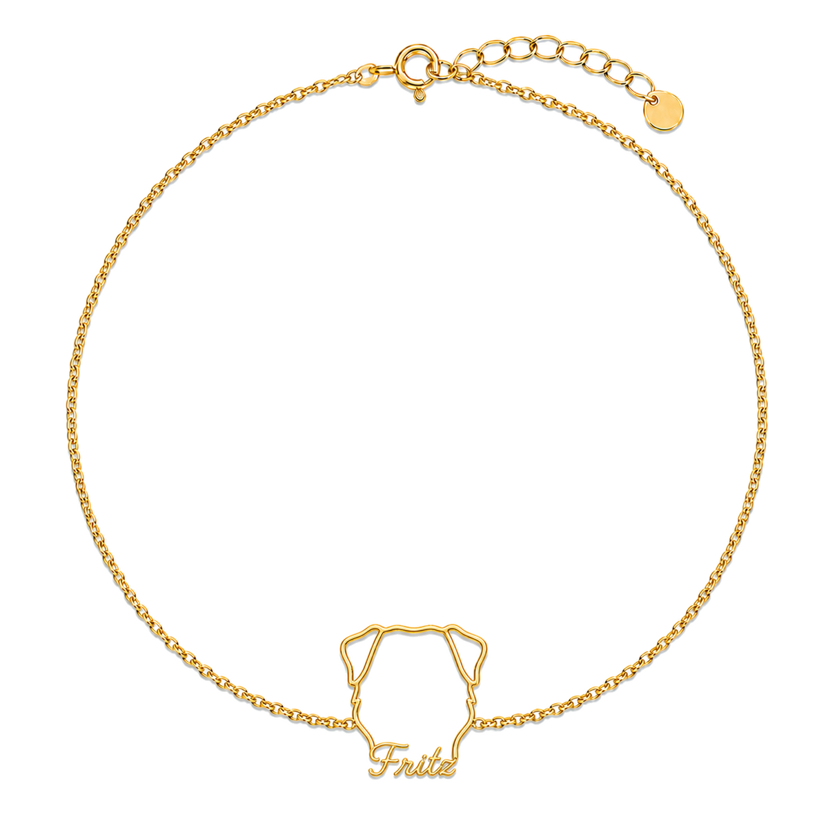 Soulyshine German Wirehaired Pointer Whisper Outline pet face and Fritz name handcrafted bracelet - 18K Gold Vermeil front