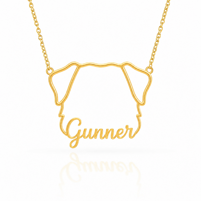 Soulyshine German Wirehaired Pointer personalized outline pet face and name necklace in gold