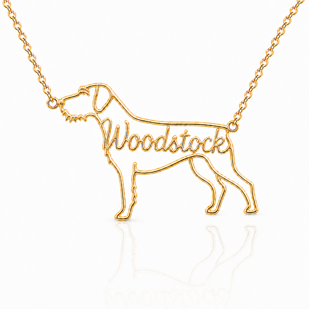 Soulyshine German Wirehaired Pointer personalized dog silhouette name necklace in gold - Woodstock design