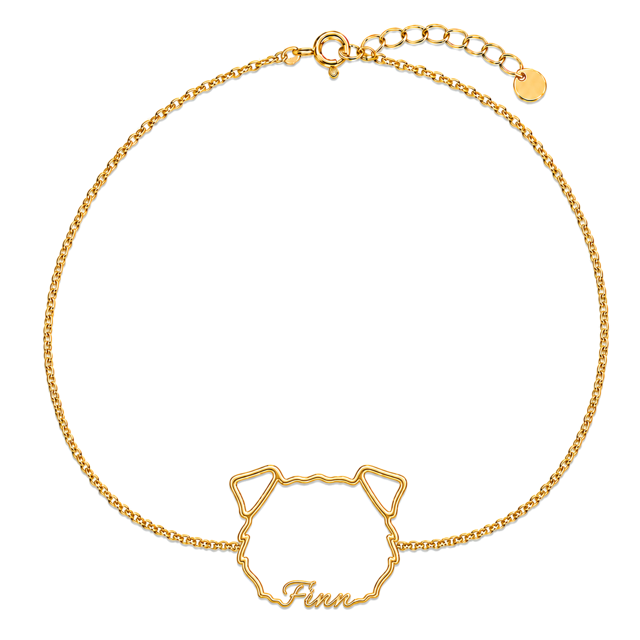 Soulyshine Glen of Imaal Terrier Whisper Outline pet face and Finn name handcrafted bracelet - 18K Gold Vermeil front
