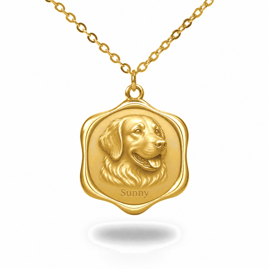 Soulyshine Golden Retriever Precious Paw personalized pet photo necklace - 18K Gold Vermeil front