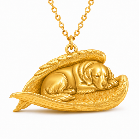 Soulyshine Golden Retriever The Sleeping Angel – Personalized Pet Necklace - 18K Gold Vermeil front