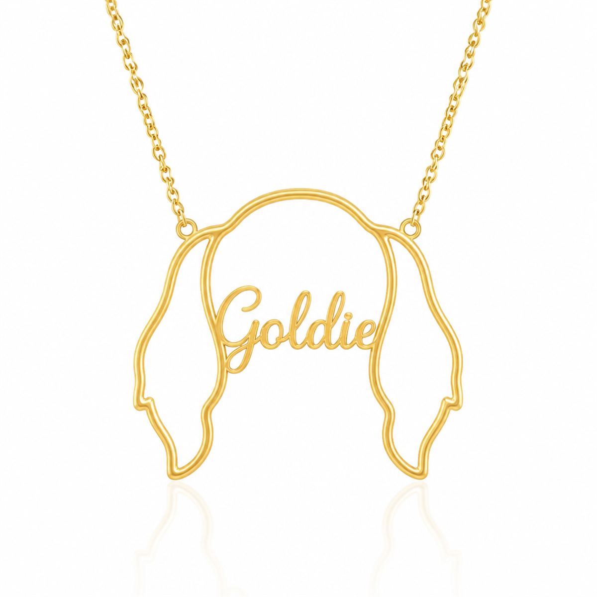 Soulyshine Golden Retriever personalized outline pet face and name necklace in gold