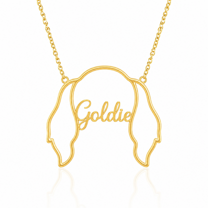Soulyshine Golden Retriever personalized outline pet face and name necklace in gold