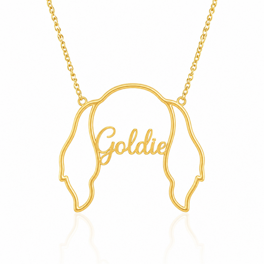 Soulyshine Golden Retriever personalized outline pet face and name necklace in gold