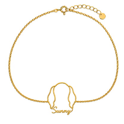 Soulyshine Golden Retriever Whisper Outline pet face and Sunny name handcrafted bracelet - 18K Gold Vermeil front