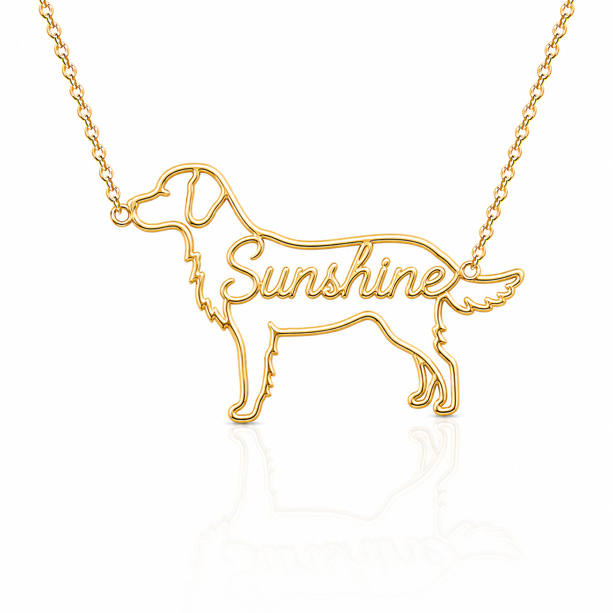 Soulyshine Golden Retriever personalized dog silhouette name necklace in gold - Sunshine design