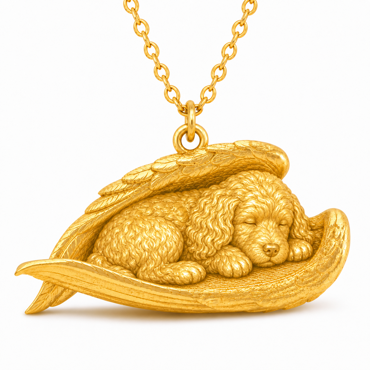 Soulyshine Goldendoodle mini The Sleeping Angel – Personalized Pet Necklace - 18K Gold Vermeil front