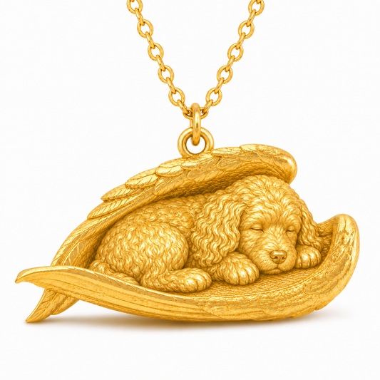 Soulyshine Goldendoodle mini The Sleeping Angel – Personalized Pet Necklace - 18K Gold Vermeil front