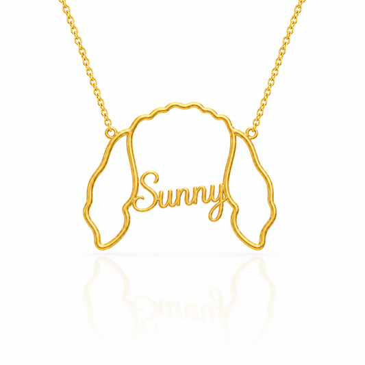 Soulyshine Goldendoodle - mini personalized outline pet face and name necklace in gold