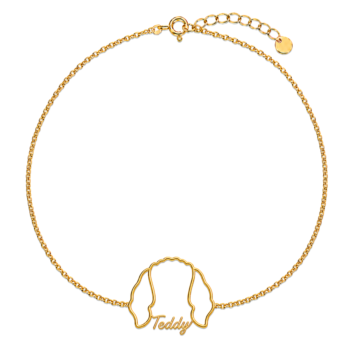 Soulyshine Goldendoodle - mini Whisper Outline pet face and Teddy name handcrafted bracelet - 18K Gold Vermeil front