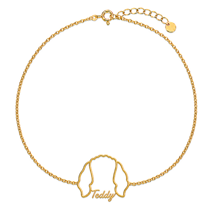 Soulyshine Goldendoodle - mini Whisper Outline pet face and Teddy name handcrafted bracelet - 18K Gold Vermeil front