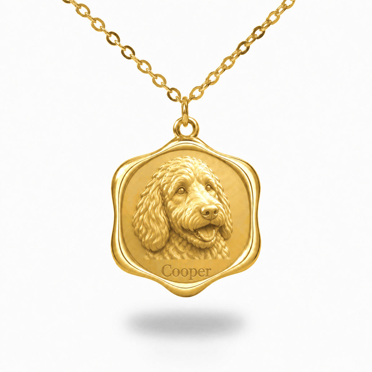 Soulyshine Goldendoodle - standard Precious Paw personalized pet photo necklace - 18K Gold Vermeil front