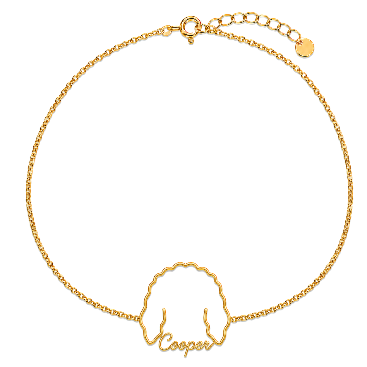 Soulyshine Goldendoodle - standard Whisper Outline pet face and Cooper name handcrafted bracelet - 18K Gold Vermeil front