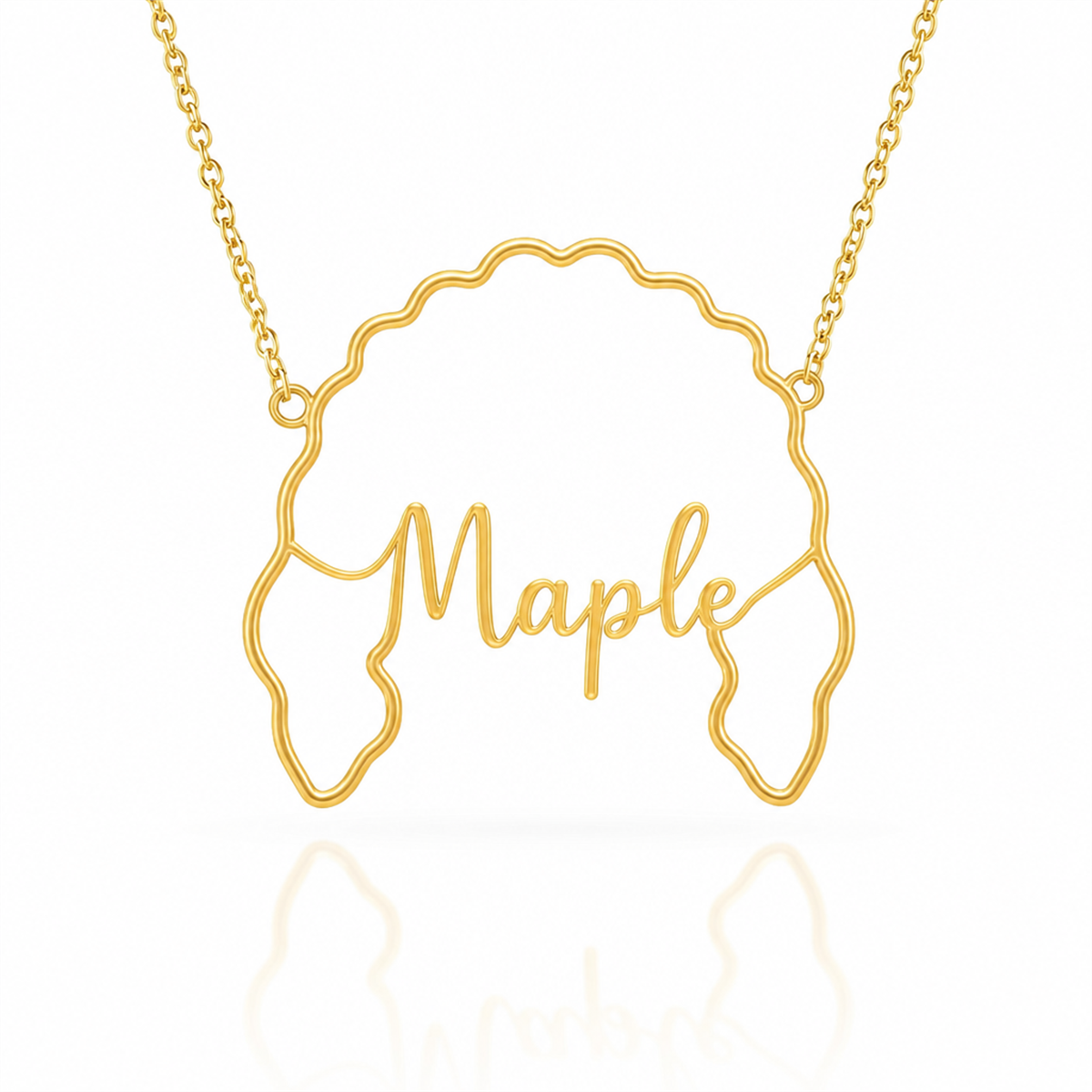 Soulyshine Goldendoodle - standard personalized outline pet face and name necklace in gold
