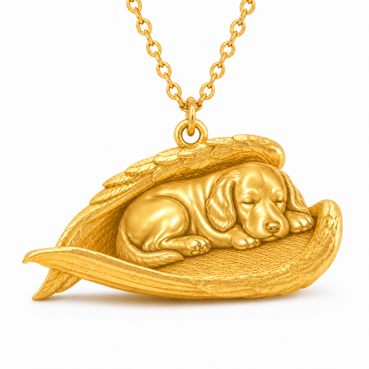 Soulyshine Goldendoodle standard The Sleeping Angel – Personalized Pet Necklace - 18K Gold Vermeil front