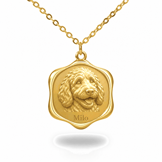 Soulyshine Goldendoodle Precious Paw personalized pet photo necklace - 18K Gold Vermeil front