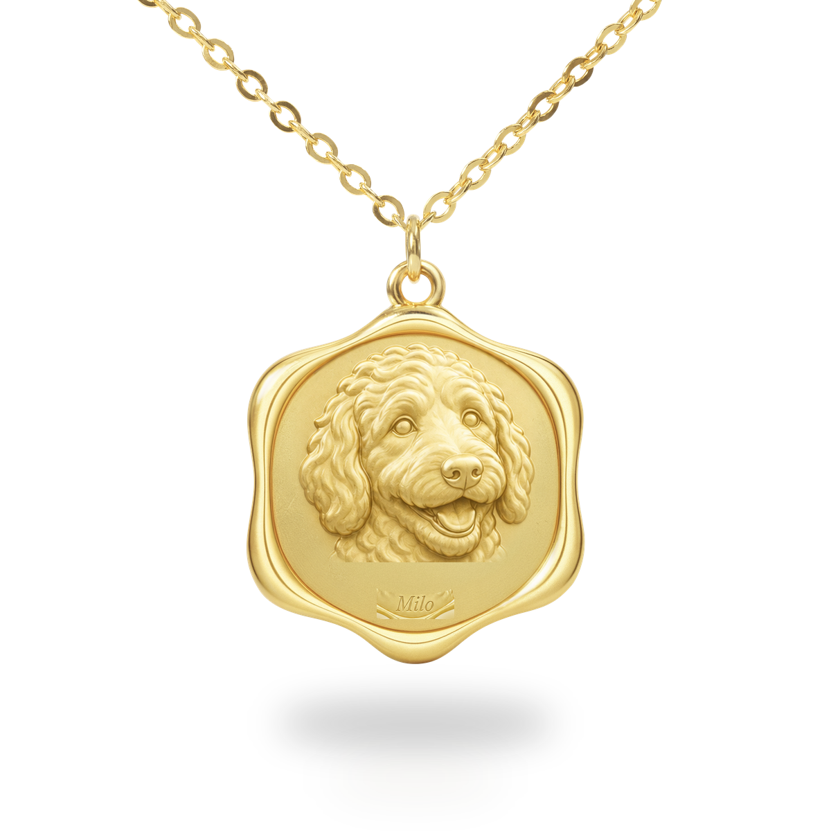 Soulyshine Goldendoodle Precious Paw personalized pet photo necklace - 18K Gold Vermeil front