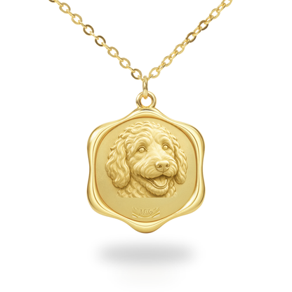 Soulyshine Goldendoodle Precious Paw personalized pet photo necklace - 18K Gold Vermeil front