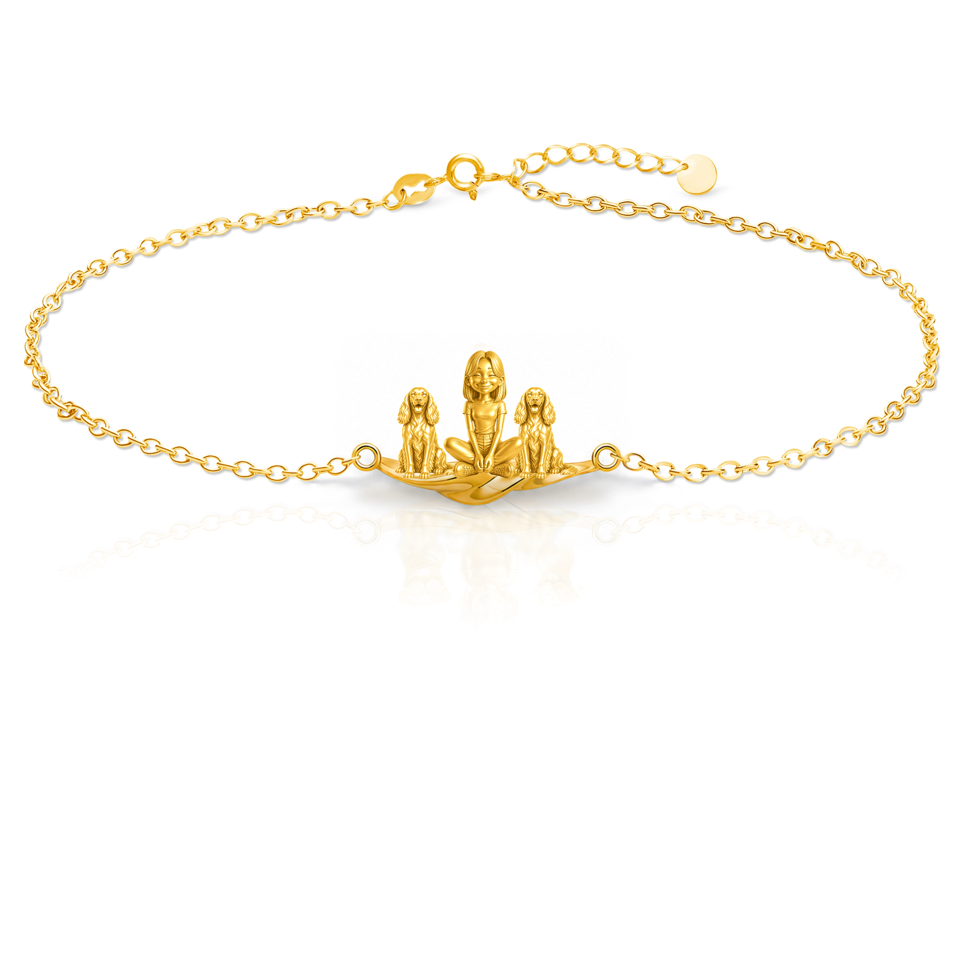 Gordon-Setter Personalized Girl And Her Pets Bracelet - 10K Solid Gold - Front
