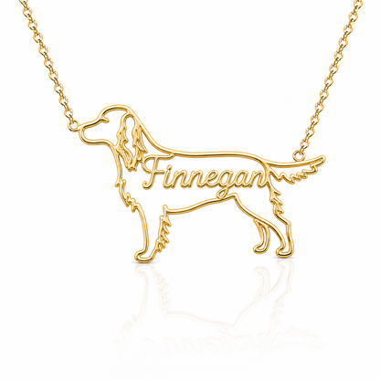 Soulyshine Gordon Setter personalized dog silhouette name necklace in gold - Finnegan design