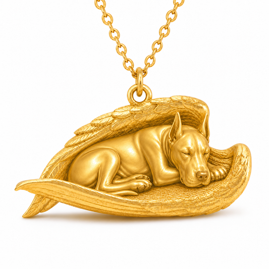 Soulyshine Great Dane cropped ears The Sleeping Angel – Personalized Pet Necklace - 18K Gold Vermeil front