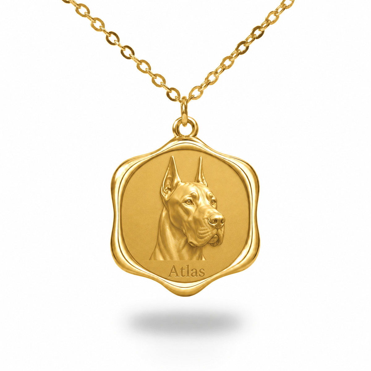 Soulyshine Great Dane - cropped ears Precious Paw personalized pet photo necklace - 18K Gold Vermeil front