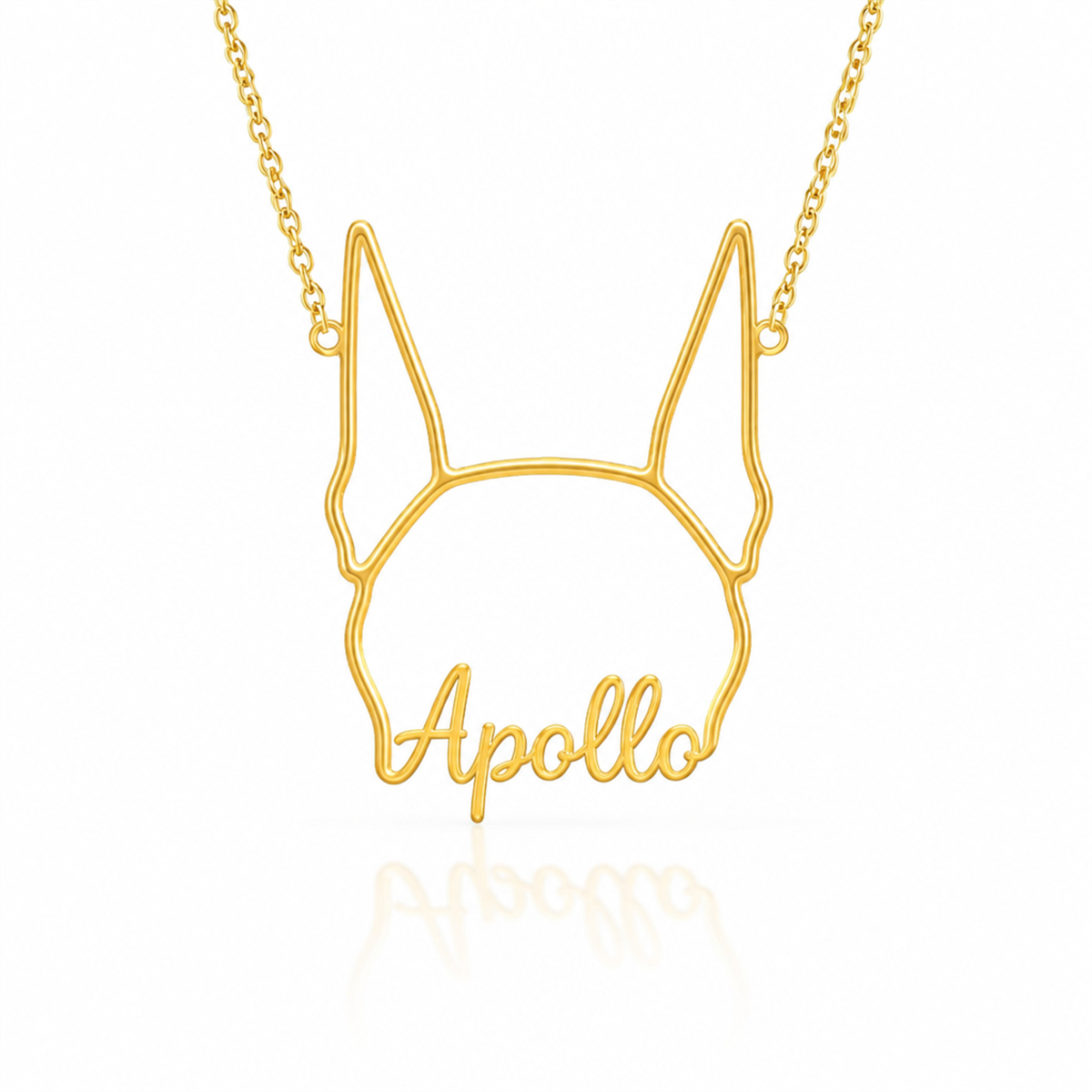 Soulyshine Great Dane - cropped ears personalized outline pet face and name necklace in gold