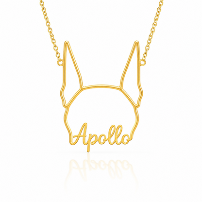 Soulyshine Great Dane - cropped ears personalized outline pet face and name necklace in gold