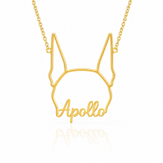 Soulyshine Great Dane - cropped ears personalized outline pet face and name necklace in gold