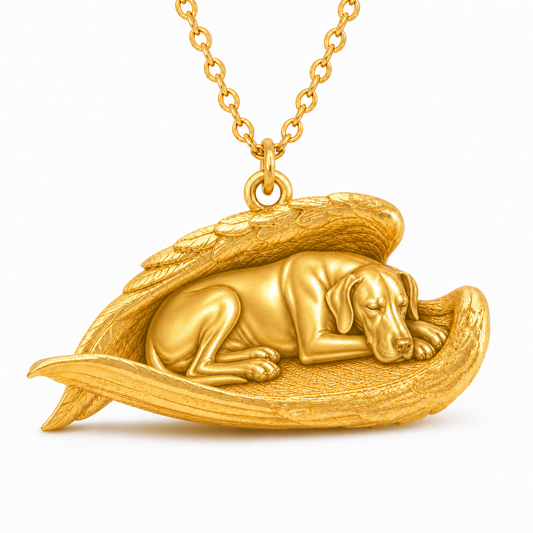Soulyshine Great Dane natural ears The Sleeping Angel – Personalized Pet Necklace - 18K Gold Vermeil front