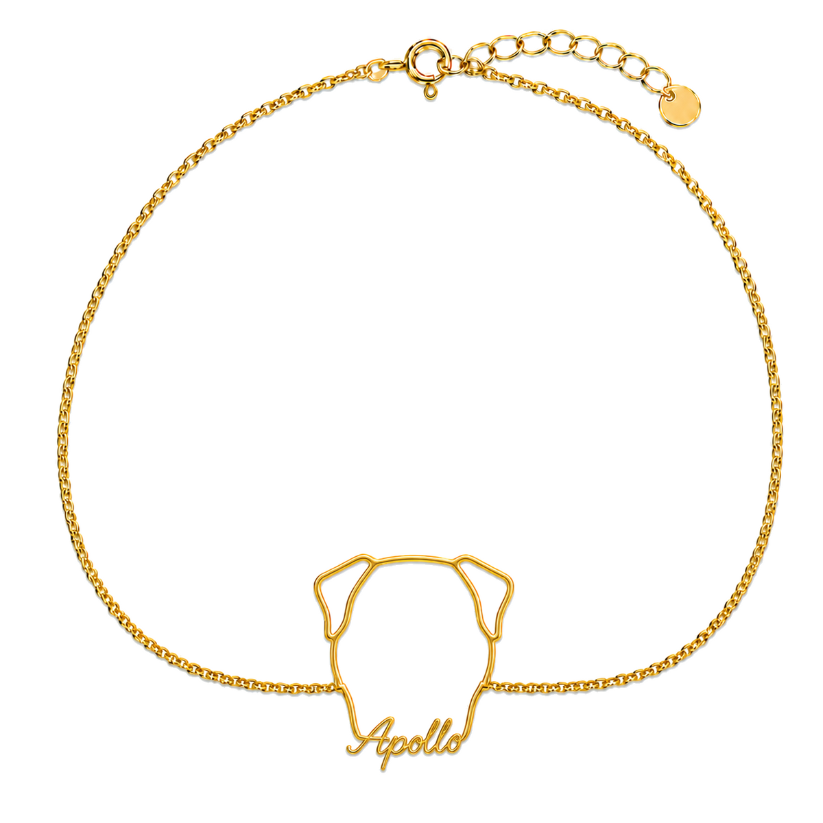Soulyshine Great Dane - natural ears Whisper Outline pet face and Apollo name handcrafted bracelet - 18K Gold Vermeil front