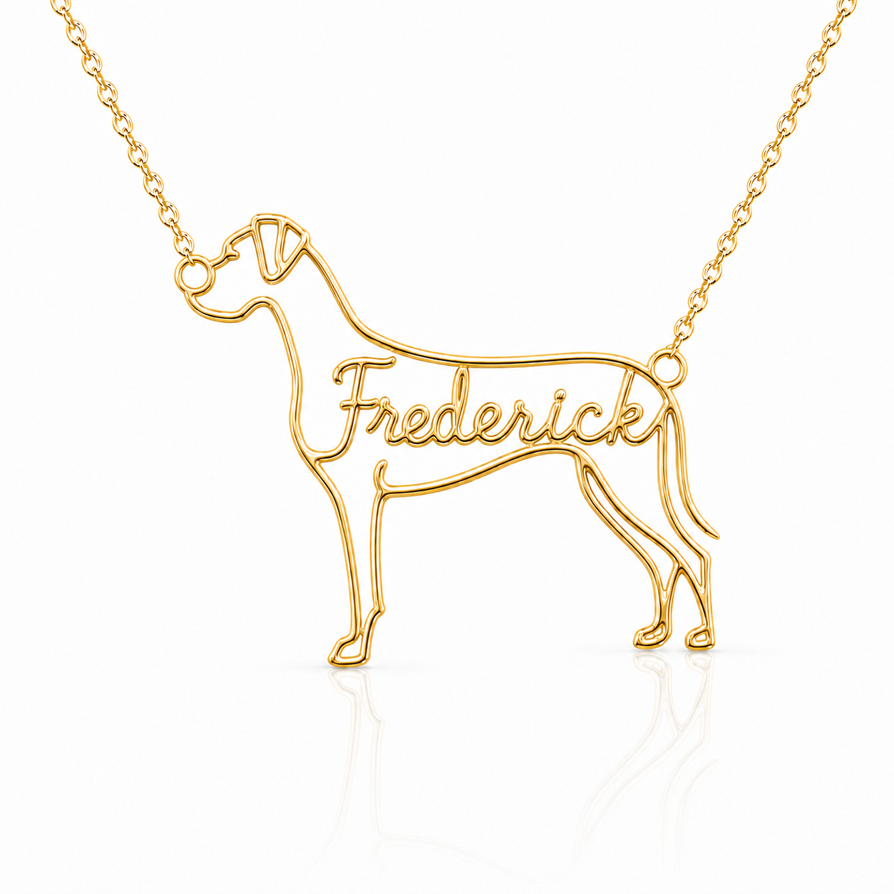 Soulyshine Great Dane natural ears personalized dog silhouette name necklace in gold - Frederick design
